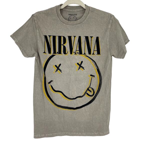 Officially Licensed Nirvana Nevermind Smiley Grunge Tee Beige Acid Wash Small - Picture 5 of 5